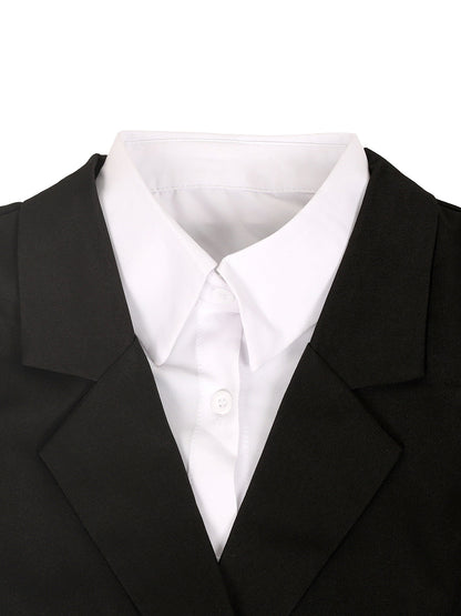 Two-Piece Blazer Shirt Collar Pleated Skirt Set