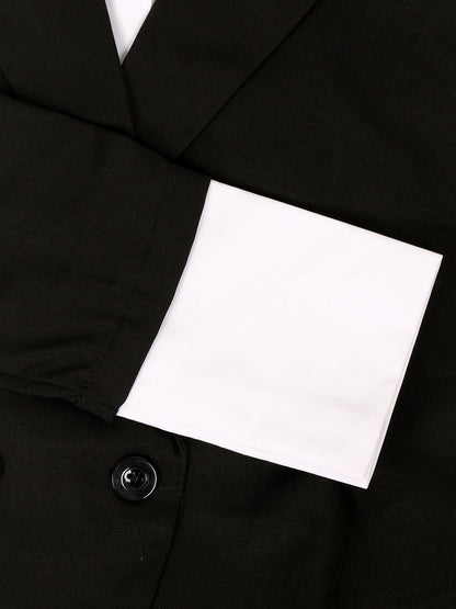 Two-Piece Blazer Shirt Collar Pleated Skirt Set