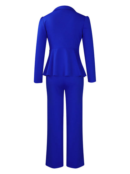 Tailored Lapel Peplum Blazer Pants Set