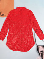 Minivestido camisero de manga larga con lentejuelas brillantes