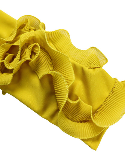 Off-Shoulder Ruffle Pleated Wide Leg Jumpsuit