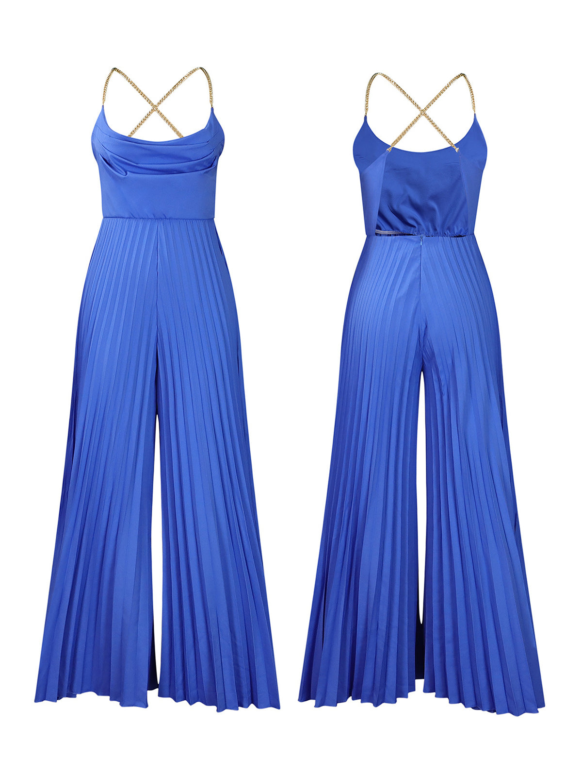 Chain Halter Backless Pleated Jumpsuit