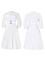 Plus Size Lace Hollow Out Pleated Dress