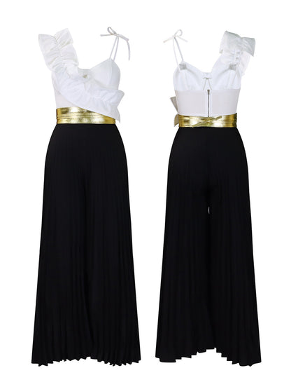 One-Shoulder Ruffle Pleated Pants Set