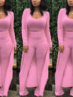 Three Pieces Set Crop Top Long Kimono Cardigan Pants