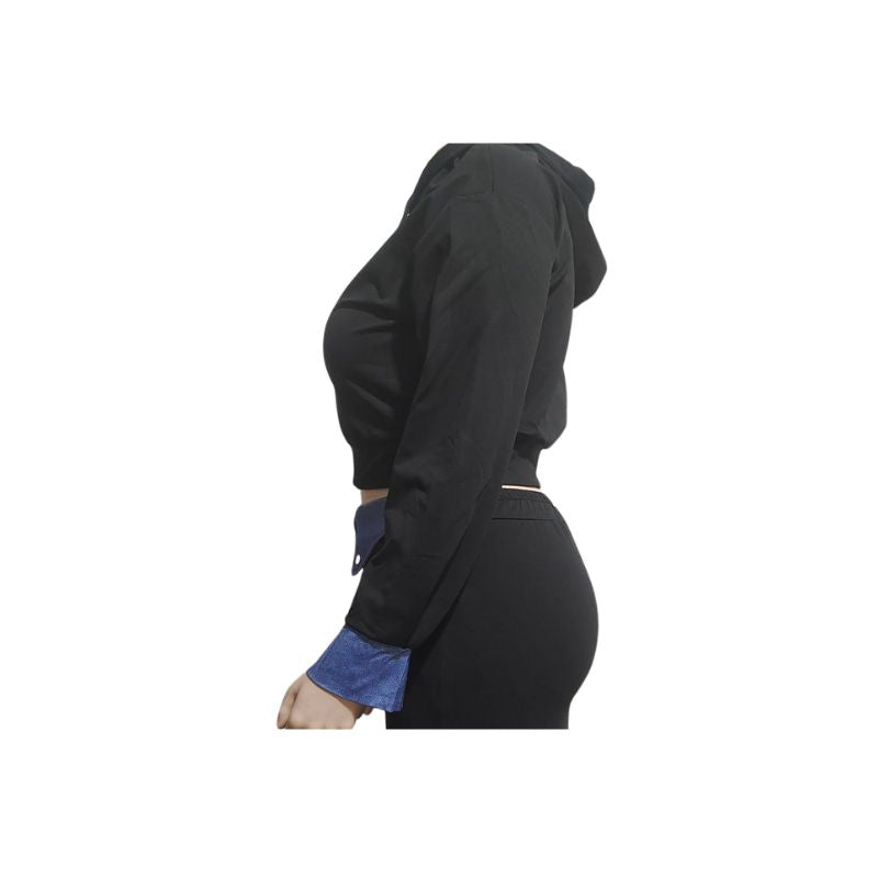 Conjunto de falda con capucha y patchwork de mezclilla