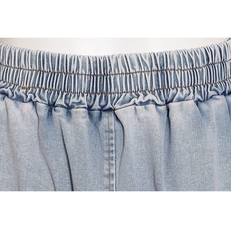 Conjunto de pantalón largo y top corto sin tirantes de mezclilla