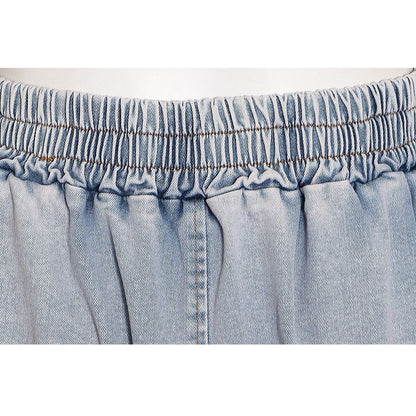 Conjunto de pantalón largo y top corto sin tirantes de mezclilla