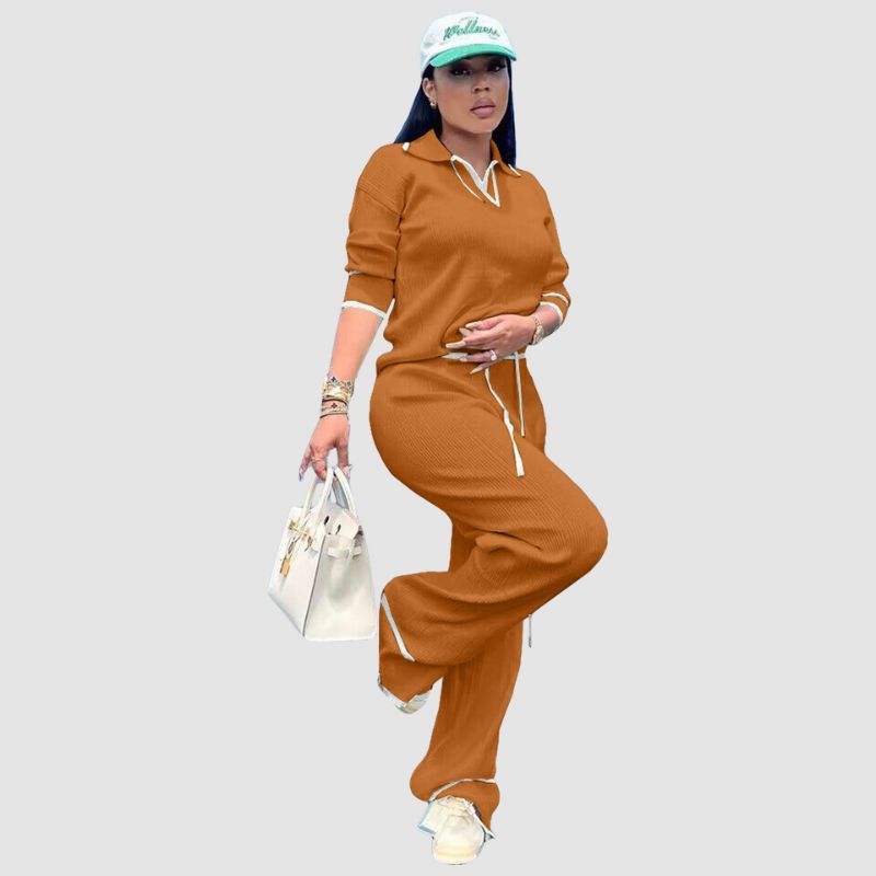 Conjunto casual de punto con pantalón de pierna ancha