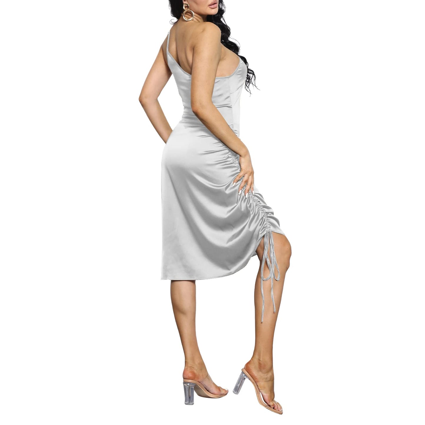 Spaghetti Strap Drawstring Ruched Dress