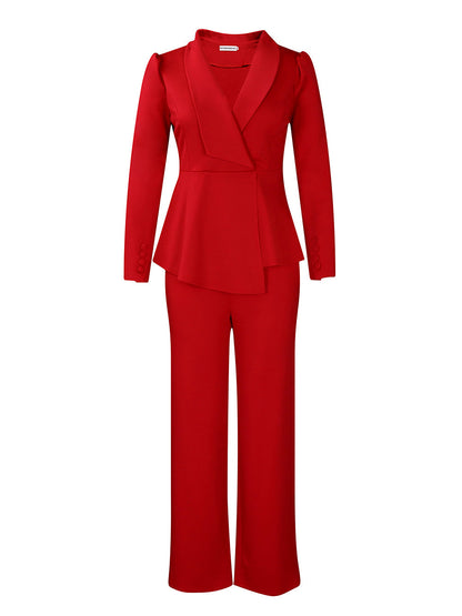 Tailored Lapel Peplum Blazer Pants Set