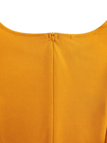 Puff Sleeve Belted A-Line Midi Dress