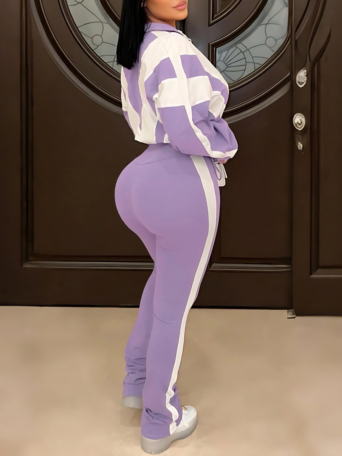 Colorblock Two Piece Pants Set