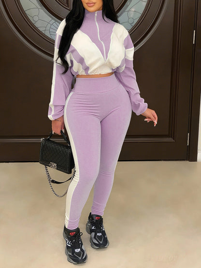 Colorblock Two Piece Pants Set