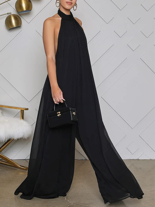 Wide Leg Halter Neck Sleeveless Jumpsuits