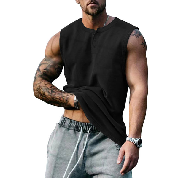 Mens Sleeveless Button Up Athletic T-Shirt