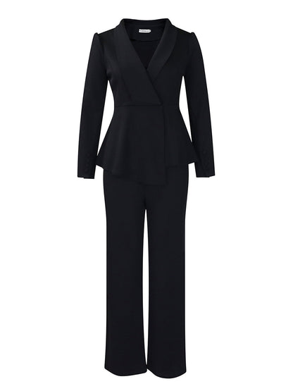 Tailored Lapel Peplum Blazer Pants Set