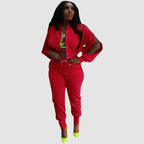 Conjunto de pantalón con cordón y top ahuecado con solapa