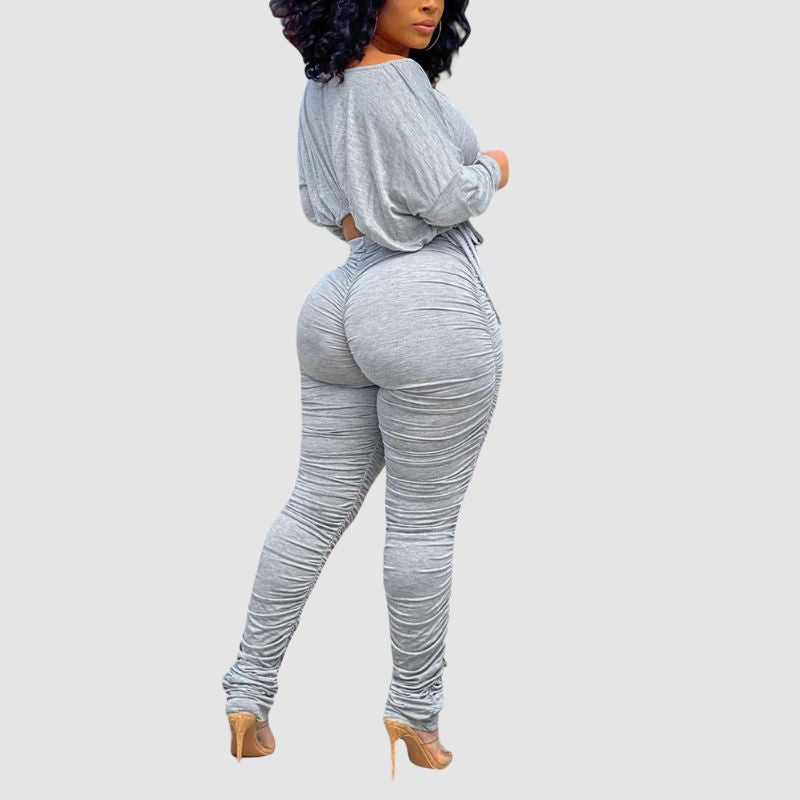 Conjunto de top corto con cordón y pantalón plisado