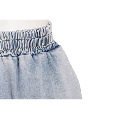 Conjunto de pantalón largo y top corto sin tirantes de mezclilla