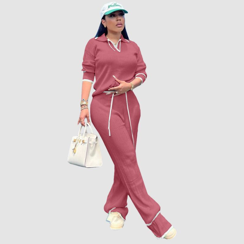 Conjunto casual de punto con pantalón de pierna ancha