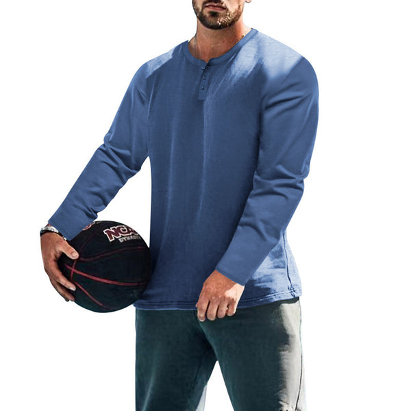 Mens Long Sleeves Bodybuilding Button Solid Color Tops