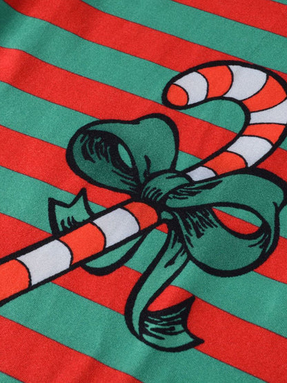 Christmas Striped Print Long Sleeve Jumpsuit