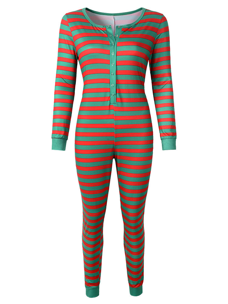 Christmas Striped Print Long Sleeve Jumpsuit