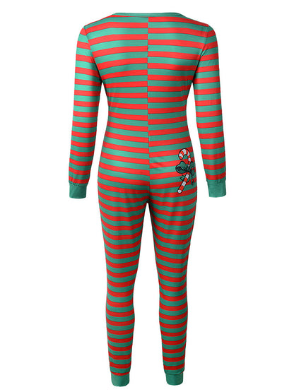 Christmas Striped Print Long Sleeve Jumpsuit