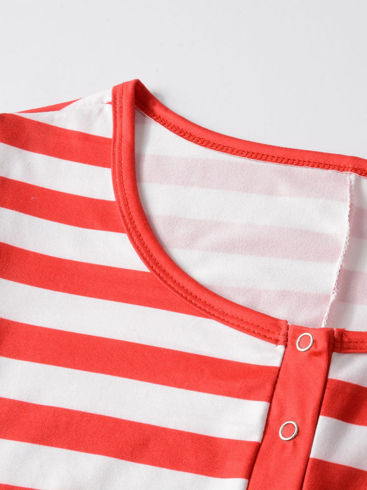 Christmas Striped Print Long Sleeve Jumpsuit