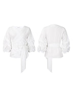 Off-Shoulder Puff Sleeve V-Neck Blouse