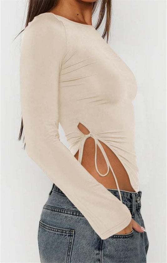 Long Sleeve Ruched Side Irregular Top