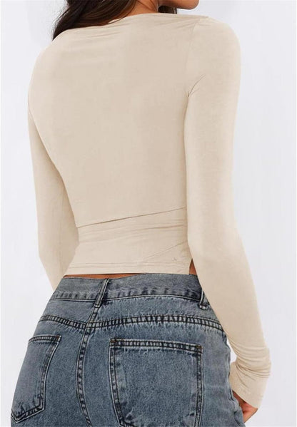 Long Sleeve Ruched Side Irregular Top