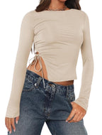 Long Sleeve Ruched Side Irregular Top