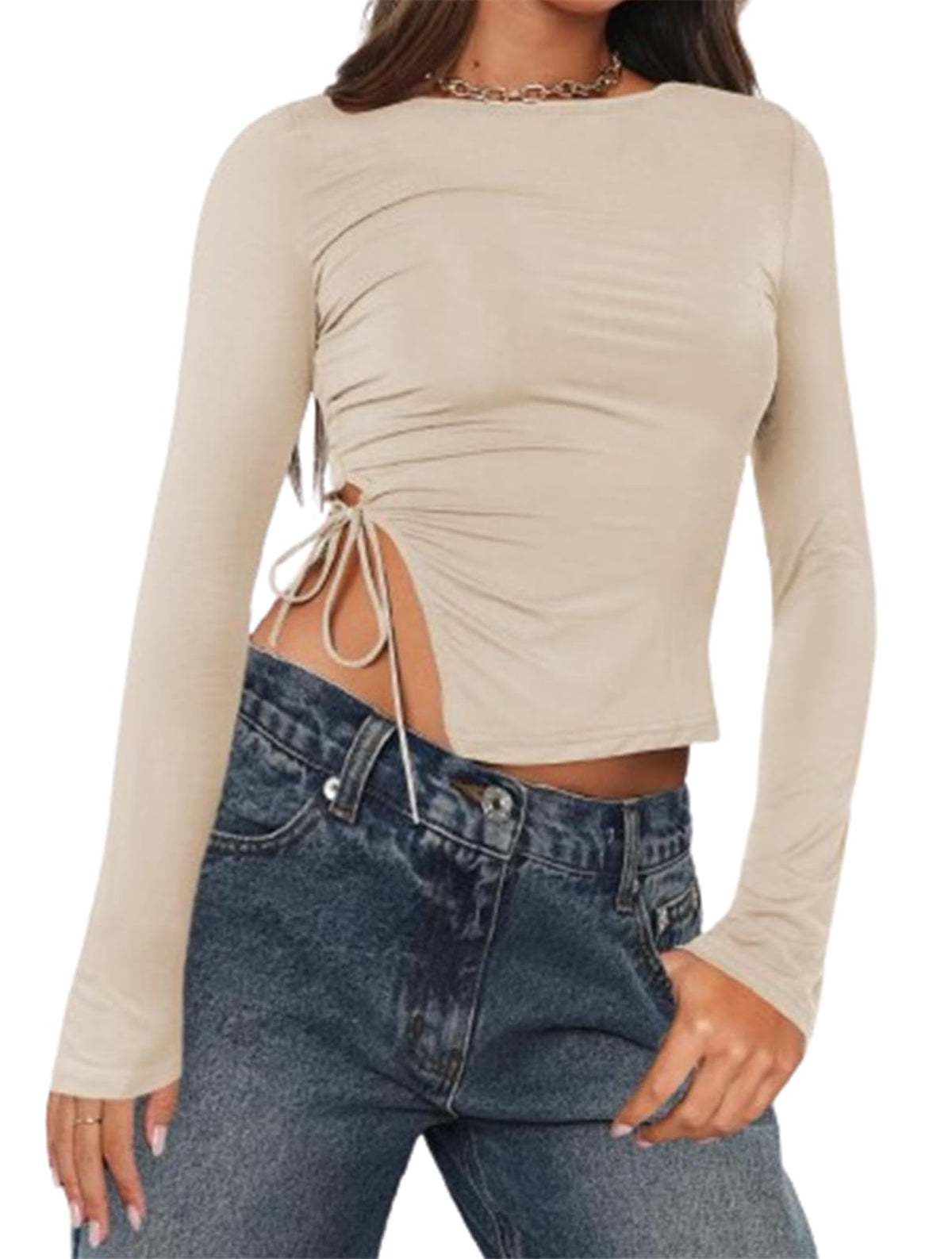 Long Sleeve Ruched Side Irregular Top