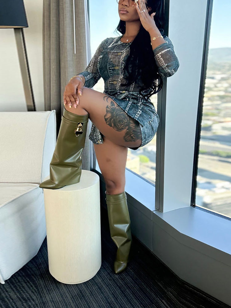 Two-Piece Printed Mesh Top Skirt Set