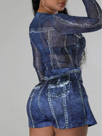 Conjunto de falda y top de malla estampado de dos piezas 