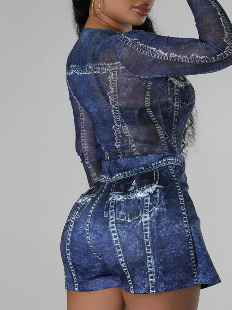 Conjunto de falda y top de malla estampado de dos piezas 