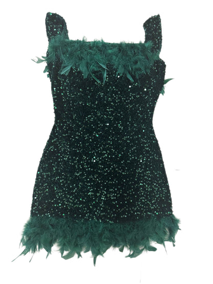 Sleeveless Feathers Sequin Party Mini Dress