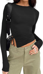 Long Sleeve Ruched Side Irregular Top
