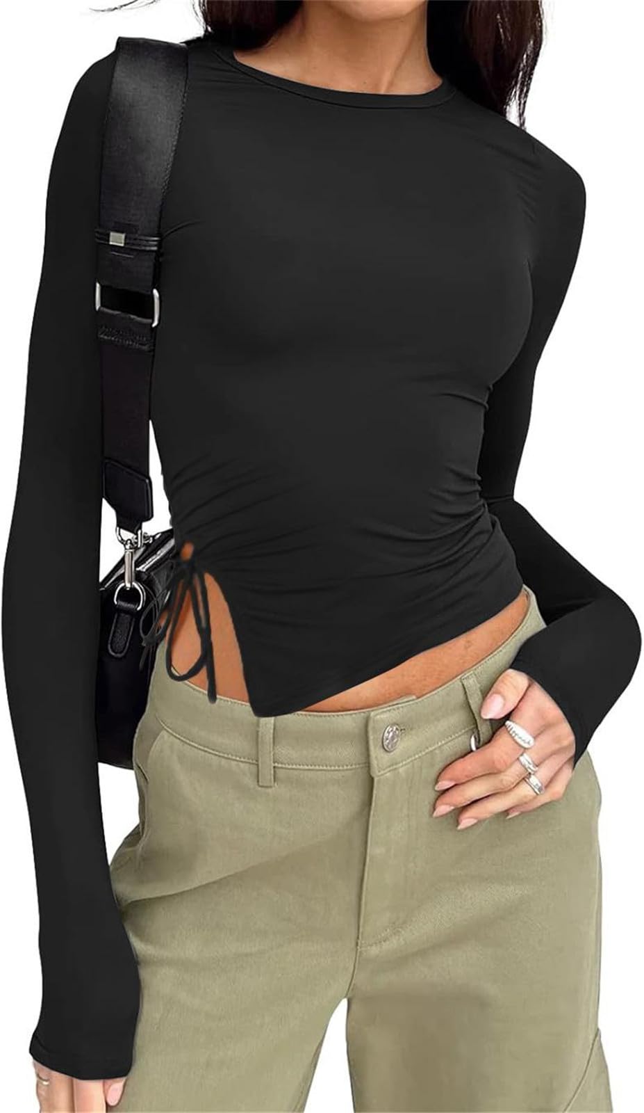 Long Sleeve Ruched Side Irregular Top