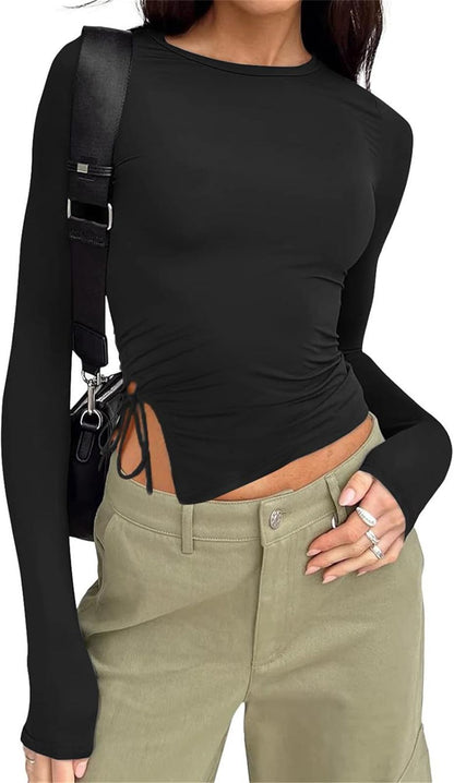 Long Sleeve Ruched Side Irregular Top