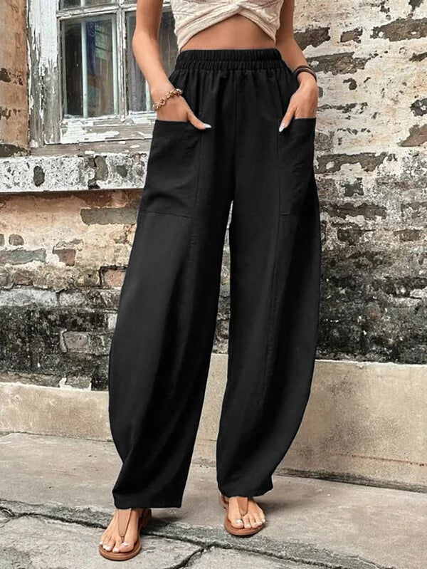 High Waisted Straight Leg Pants with Pockets