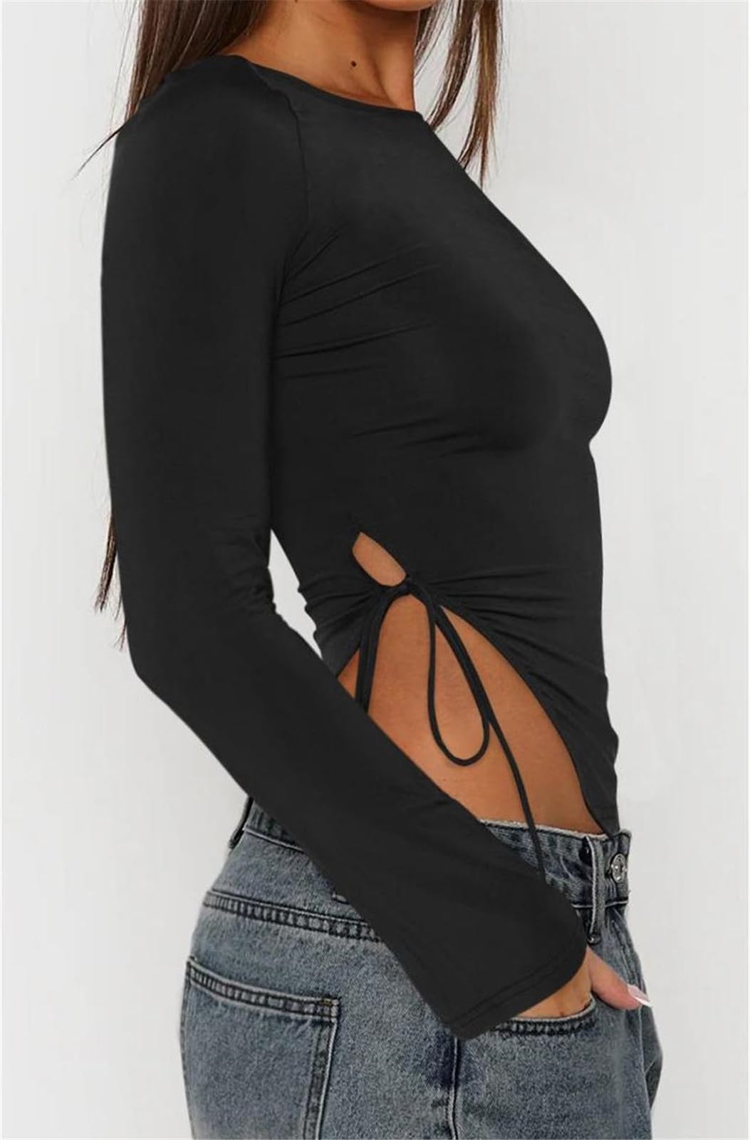 Long Sleeve Ruched Side Irregular Top