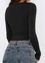 Long Sleeve Ruched Side Irregular Top