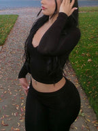 Two Piece Long Sleeve Crop Top Flare Pants Sets