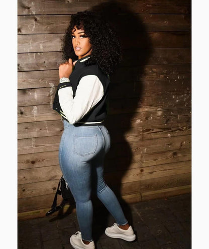 Button Down Striped Baseball Jacket