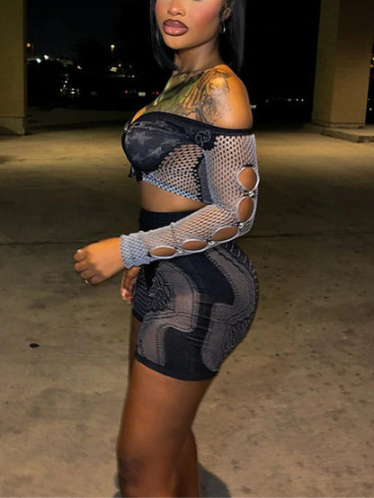 Hollow Out Off Shoulder Short Sets