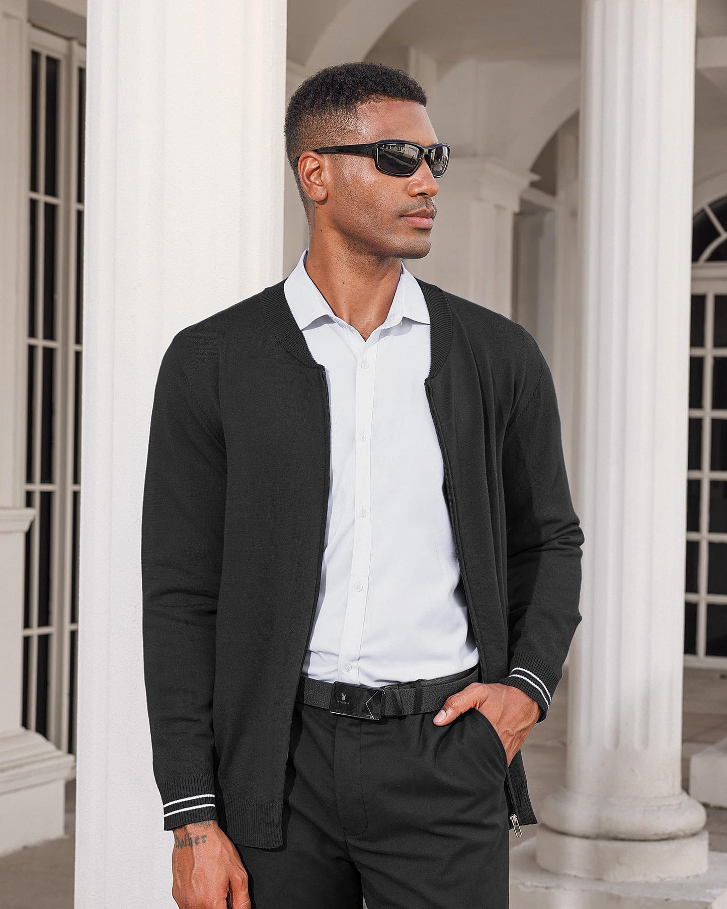 Mens Casual Stand Collar Full-Zip Jacket