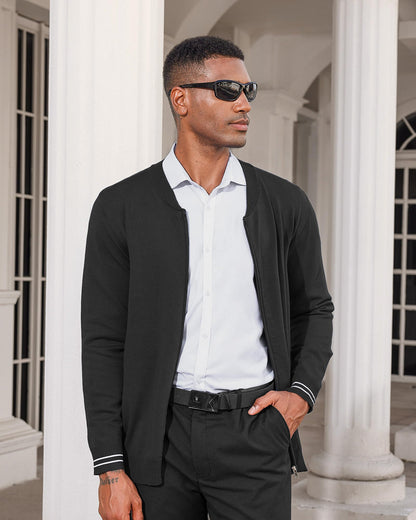 Mens Casual Stand Collar Full-Zip Jacket